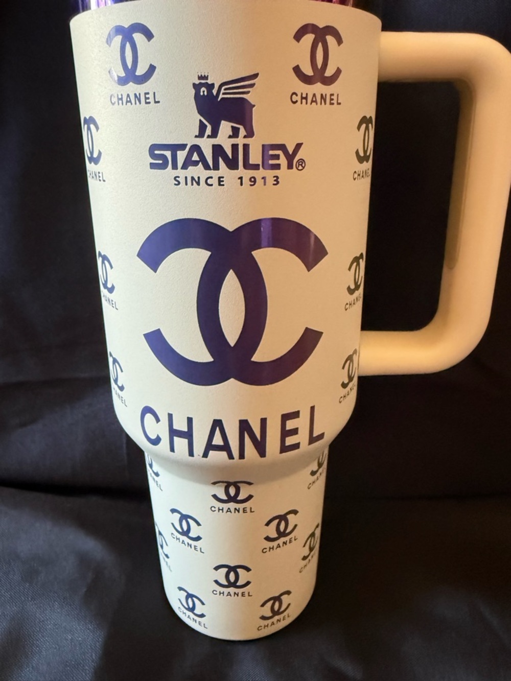 New Stanley 40oz LaserChanel Engraved Cream Oil Slick with Straw (No Box) - Picture 2 of 8